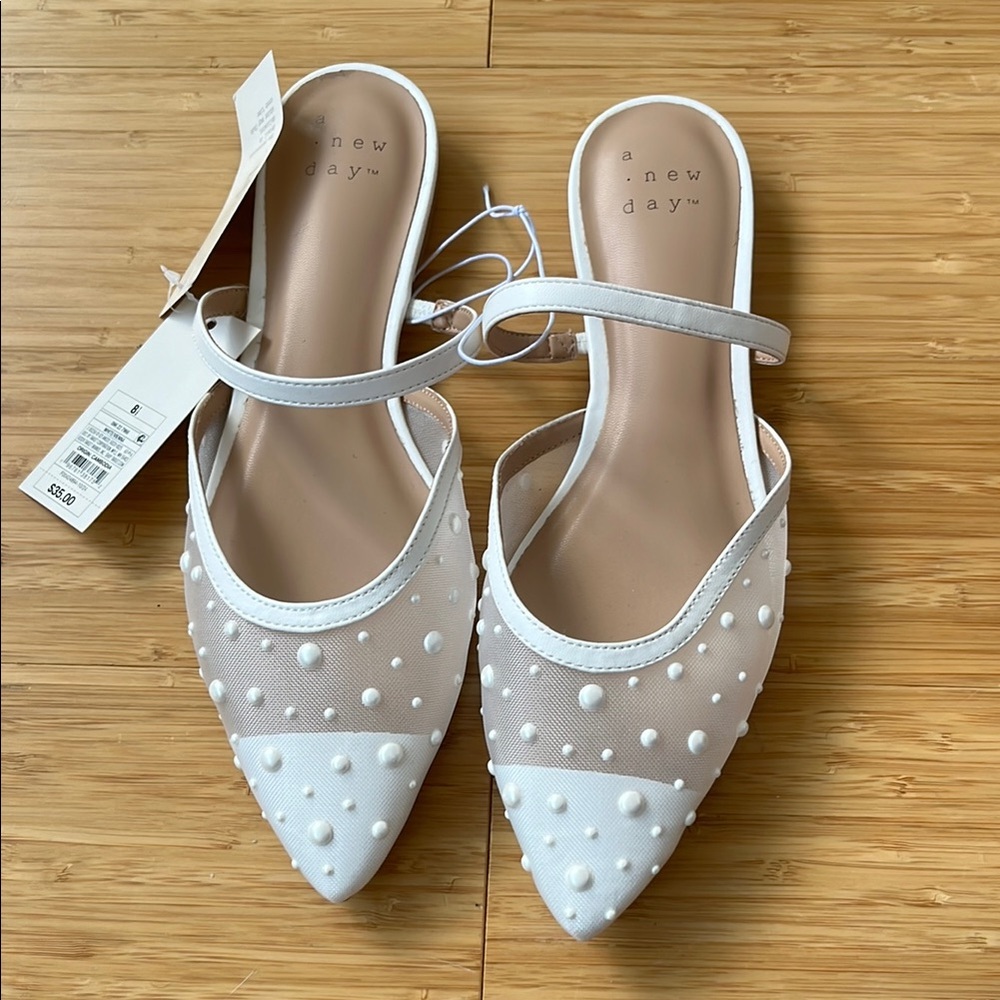A New Day White Pearl Studded Flats